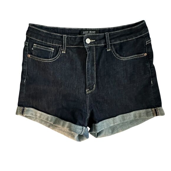 Judy Blue Dark Wash White Thread Stretchy Rolled Hem Denim Jeans Size 31 - Picture 1 of 4